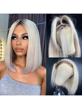 Short Ombre Platinum Blonde Straight Glueless Bob Wigs with Baby Hair - Everyday Wigs